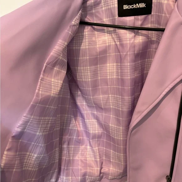Blackmilk Lavender Faux Leather Biker Jacket with Plaid Lining (Worn Once) XS - Picture 2 of 4
